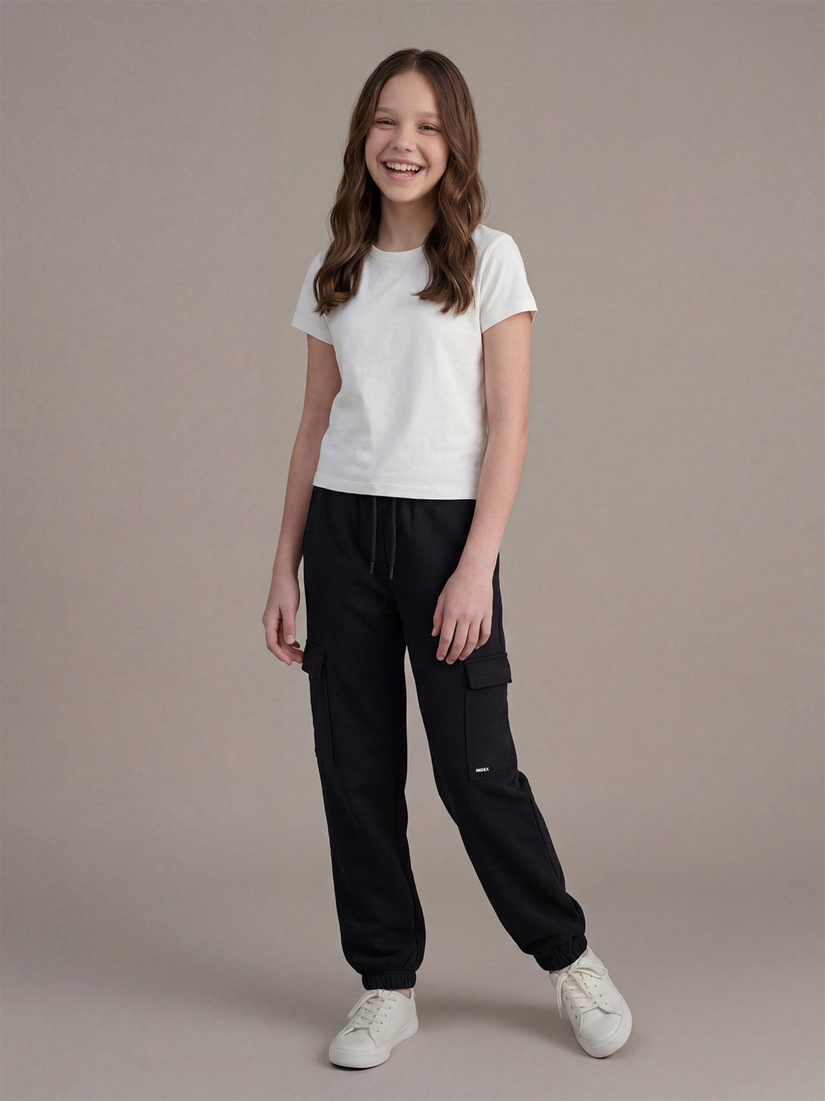 PANTALÓN BUZO NIÑA INDEX CARGO FRANELA - 1