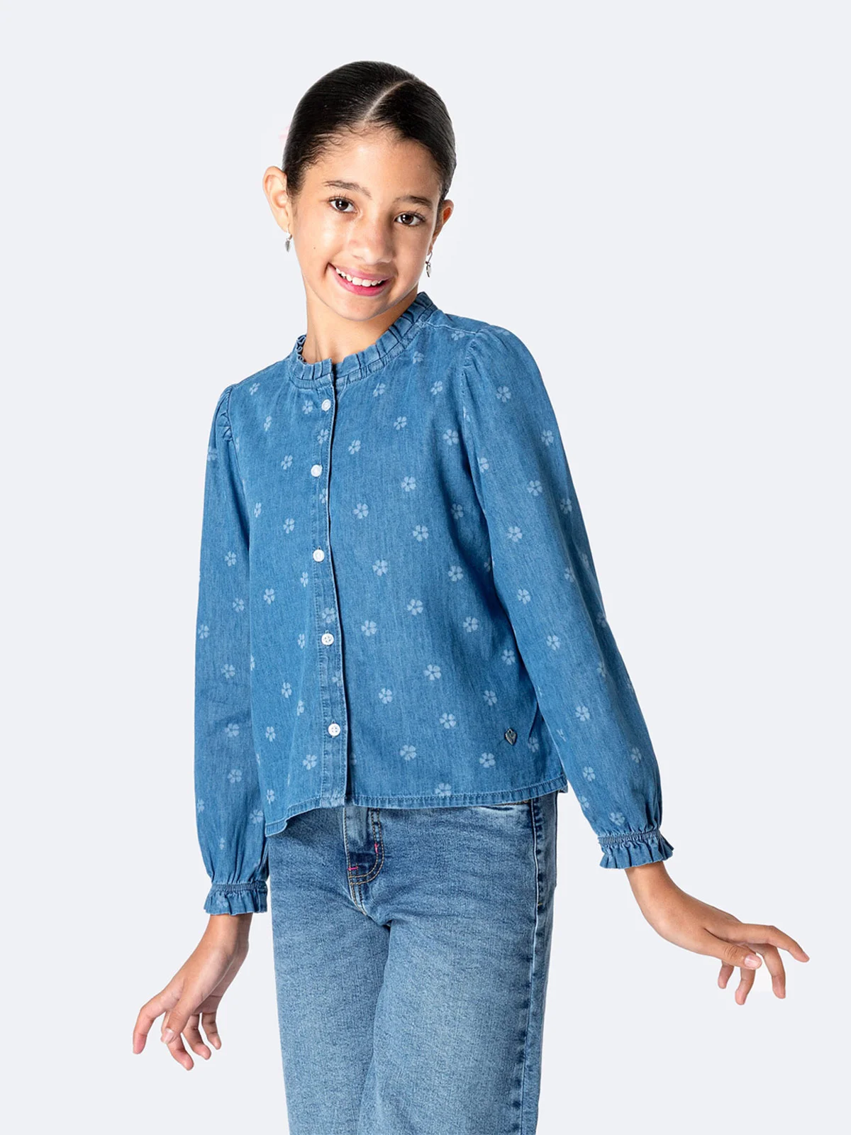 BLUSA MANGA LARGA NIÑA PIONIER DENIM - 1